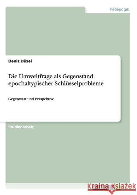 Die Umweltfrage als Gegenstand epochaltypischer Schlüsselprobleme: Gegenwart und Perspektive Düzel, Deniz 9783640198313 Grin Verlag