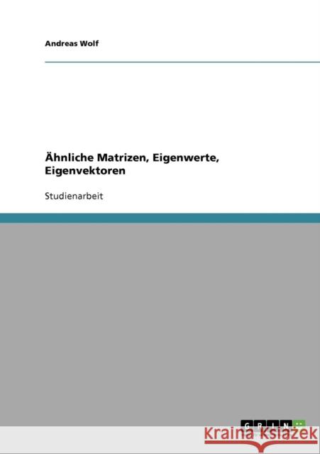 Ähnliche Matrizen, Eigenwerte, Eigenvektoren Wolf, Andreas 9783640203130 Grin Verlag