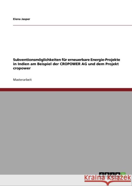 Subventionsmöglichkeiten für erneuerbare Energie-Projekte in Indien am Beispiel der CROPOWER AG und dem Projekt cropower Jasper, Elena 9783640232857 Grin Verlag