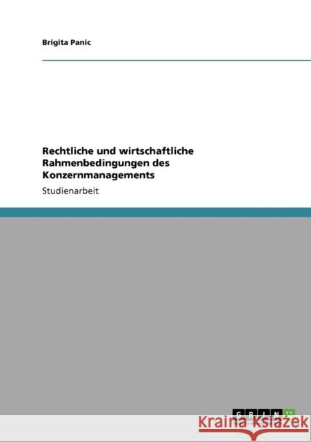 Rechtliche und wirtschaftliche Rahmenbedingungen des Konzernmanagements Brigita Panic 9783640249145