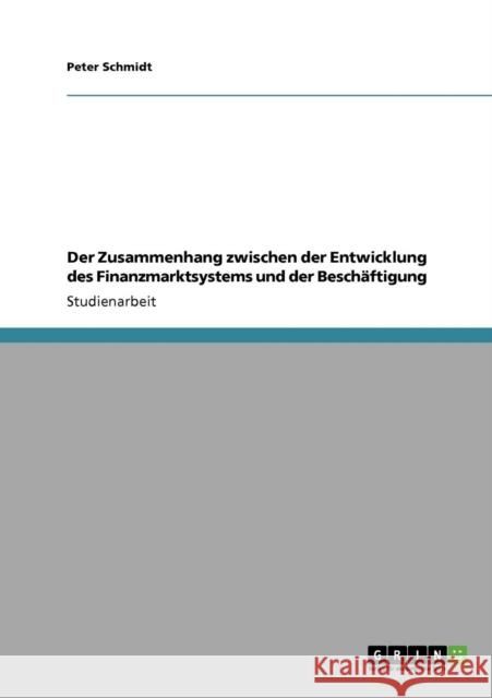 Der Zusammenhang zwischen der Entwicklung des Finanzmarktsystems und der Beschäftigung Schmidt, Peter 9783640266555 Grin Verlag