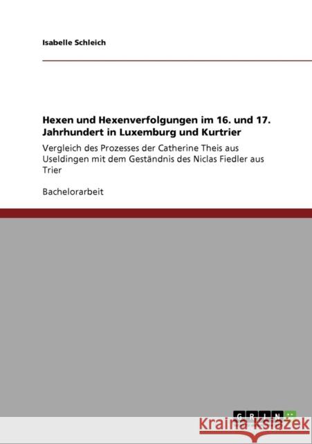 Hexen und Hexenverfolgungen im 16. und 17. Jahrhundert in Luxemburg und Kurtrier: Vergleich des Prozesses der Catherine Theis aus Useldingen mit dem G Schleich, Isabelle 9783640283668