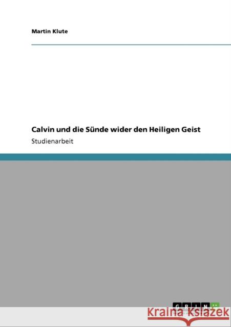 Calvin und die Sünde wider den Heiligen Geist Klute, Martin 9783640348169