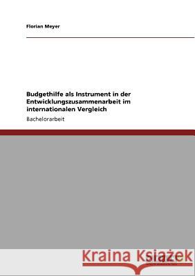 Budgethilfe als Instrument in der Entwicklungszusammenarbeit im internationalen Vergleich Florian Meyer 9783640534258 Grin Verlag
