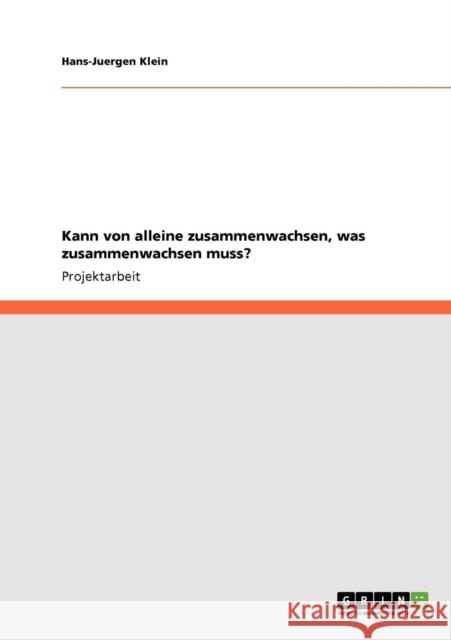 Kann von alleine zusammenwachsen, was zusammenwachsen muss? Hans-Juergen Klein 9783640542178 Grin Verlag