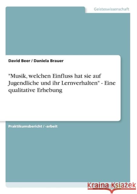 Musik, welchen Einfluss hat sie auf Jugendliche und ihr Lernverhalten - Eine qualitative Erhebung Beer, David Brauer, Daniela  9783640656776 GRIN Verlag