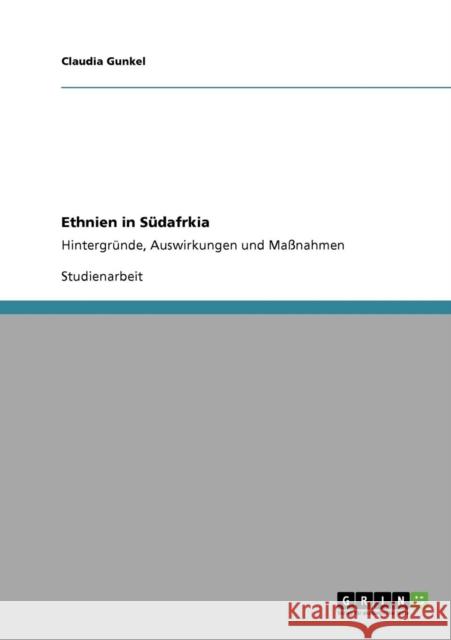 Ethnien in Südafrkia: Hintergründe, Auswirkungen und Maßnahmen Gunkel, Claudia 9783640691562 Grin Verlag