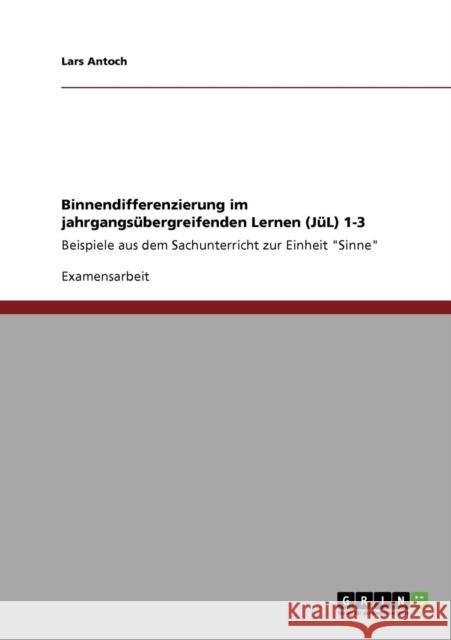 Binnendifferenzierung im jahrgangsübergreifenden Lernen (JüL) 1-3: Beispiele aus dem Sachunterricht zur Einheit Sinne Antoch, Lars 9783640759088 Grin Verlag