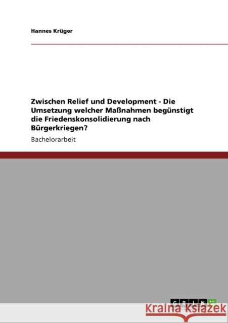 Zwischen Relief und Development - Die Umsetzung welcher Maßnahmen begünstigt die Friedenskonsolidierung nach Bürgerkriegen? Krüger, Hannes 9783640765669 Grin Verlag