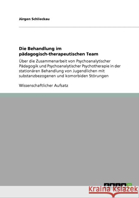 Die Behandlung im pädagogisch-therapeutischen Team: Über die Zusammenarbeit von Psychoanalytischer Pädagogik und Psychoanalytischer Psychotherapie in Schlieckau, Jürgen 9783640799411