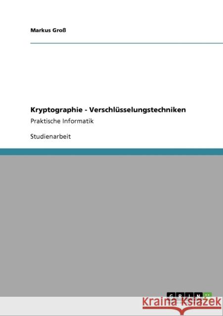 Kryptographie - Verschlüsselungstechniken: Praktische Informatik Groß, Markus 9783640804696 Grin Verlag