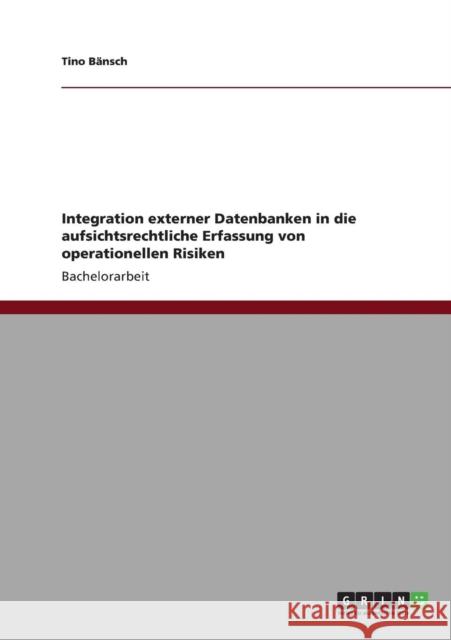Integration externer Datenbanken in die aufsichtsrechtliche Erfassung von operationellen Risiken Tino B 9783640891047 Grin Verlag