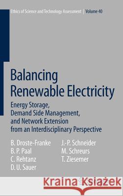 Balancing Renewable Electricity: Energy Storage, Demand Side Management, and Network Extension from an Interdisciplinary Perspective Droste-Franke, Bert 9783642251566 Springer-Verlag Berlin and Heidelberg GmbH & 
