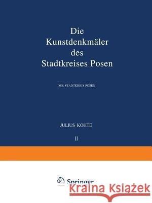 Die Kunstdenkmäler Des Stadtkreises Posen Kohte, Julius 9783642472183 Springer