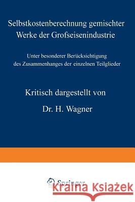 Selbstkostenberechnung Gemischter Werke Der Grofseisenindustrie: Unter Besonderer Berücksichtigung Des Zusammenhanges Der Einzelnen Teilglieder Wagner, H. 9783642473142 Springer