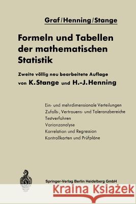 Formeln Und Tabellen Der Mathematischen Statistik Na Graf Kurt Stange Hans-Joachim Henglishning 9783642493768