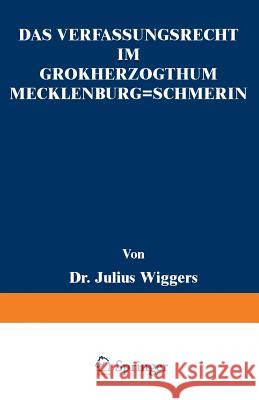 Das Verfassungsrecht Im Großherzogthum Mecklenburg-Schwerin: Eine Staatsrechtliche Abhandlung Wiggers, Julius 9783642505102 Springer