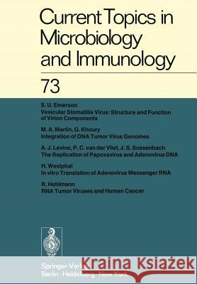 Current Topics in Microbiology and Immunology / Ergebnisse Der Mikrobiologie Und Immunitätsforschung: Volume 73 Arber, W. 9783642663086