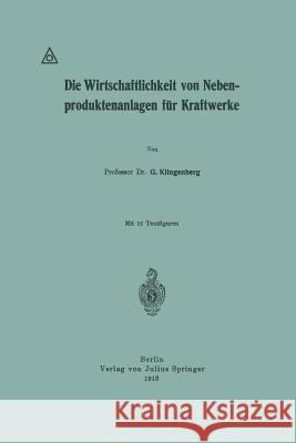 Die Wirtschaftlichkeit Von Nebenproduktenanlagen Für Kraftwerke Klingenberg, G. 9783642899522 Springer