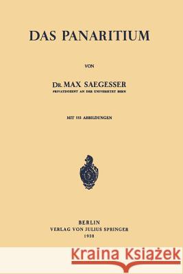 Das Panaritium Max Saegesser 9783642903373 Springer