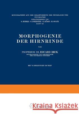 Morphogenie Der Hirnrinde Eduard Beck 9783642988509