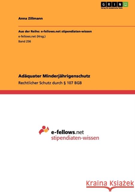 Adäquater Minderjährigenschutz: Rechtlicher Schutz durch § 107 BGB Zillmann, Anna 9783656019404 Grin Verlag