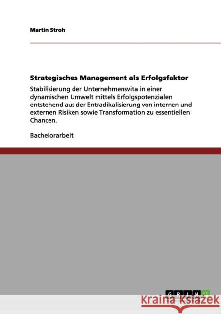 Strategisches Management als Erfolgsfaktor: Stabilisierung der Unternehmensvita in einer dynamischen Umwelt mittels Erfolgspotenzialen entstehend aus Stroh, Martin 9783656078487 Grin Verlag