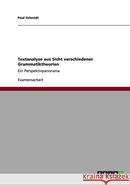 Textanalyse aus Sicht verschiedener Grammatiktheorien: Ein Perspektivpanorama Schmidt, Paul 9783656185185