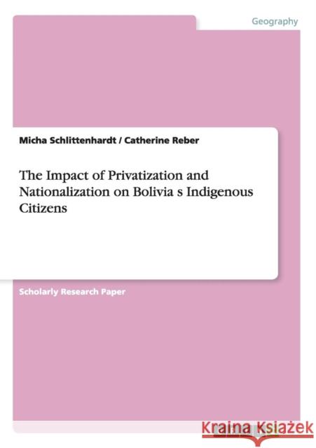 The Impact of Privatization and Nationalization on Boliviaʻs Indigenous Citizens Schlittenhardt, Micha 9783656286738 Grin Verlag