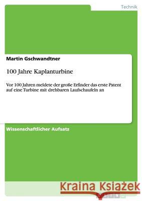 100 Jahre Kaplanturbine: Vor 100 Jahren meldete der große Erfinder das erste Patent auf eine Turbine mit drehbaren Laufschaufeln an Martin Gschwandtner 9783656361299