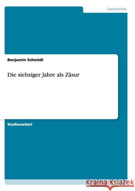Die siebziger Jahre als Zäsur Schmidt, Benjamin 9783656454083 Grin Verlag