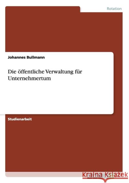 Die öffentliche Verwaltung für Unternehmertum Johannes Bullmann 9783656659938 Grin Verlag Gmbh