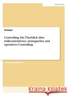Controlling. Ein Überblick über risikoorientiertes, strategisches und operatives Controlling Anonym 9783656712060 Grin Verlag Gmbh