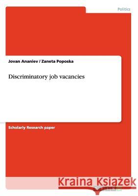Discriminatory job vacancies Jovan Ananiev Zaneta Poposka  9783656868552 Grin Verlag Gmbh