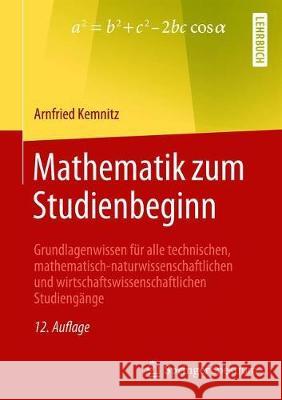 Mathematik Zum Studienbeginn: Grundlagenwissen Für Alle Technischen, Mathematisch-Naturwissenschaftlichen Und Wirtschaftswissenschaftlichen Studieng Kemnitz, Arnfried 9783658266035 Springer Spektrum