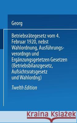 Betriebsrätegesetz: Vom 4. Februar 1920 Nebst Wahlordnung, Ausführungsverordnungen Und Ergänzungsgetetzen (Betriebsbilanzgesetz, Aufsichts Flatow, Georg 9783662277959