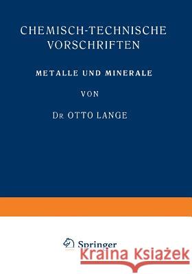 Metalle Und Minerale Lange, Otto 9783662314517