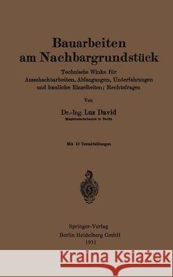 Bauarbeiten Am Nachbargrundstück: Technische Winke Für Ausschachtarbeiten, Abfangungen, Unterfahrungen Und Bauliche Einzelheiten; Rechtsfragen David, Luz 9783662314692 Springer