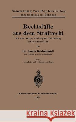 Rechtsfälle Aus Dem Strafrecht: Mit Einer Kurzen Anleitung Zur Bearbeitung Von Strafrechtsfällen Goldschmidt, James 9783662319062