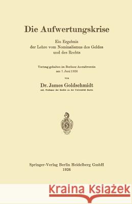 Die Aufwertungskrise: Ein Ergebnis Der Lehre Vom Nominalismus Des Geldes Und Des Rechts Goldschmidt, James 9783662324745