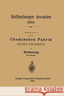 Helfenberger Annalen 1891 Eugen Dieterich 9783662335659 Springer