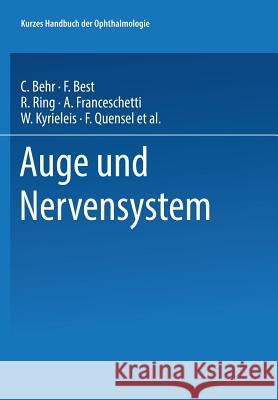 Auge Und Nervensystem Behr, Carl Julius Peter 9783662349861 Springer