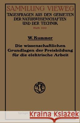 Die Wissenschaftlichen Grundlagen Der Preisbildung Für Die Elektrische Arbeit Kummer, Walter 9783663003694