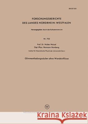 Glimmentladungssäulen Ohne Wandeinflüsse Weizel, Walter 9783663005957