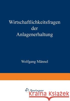 Wirtschaftlichkeitsfragen Der Anlagenerhaltung Wolfgang Mannel 9783663010227