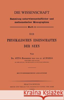 Die Physikalischen Eigenschaften Der Seen Otto Vo Otto Von Und Zu Aufsess 9783663030164 Vieweg+teubner Verlag