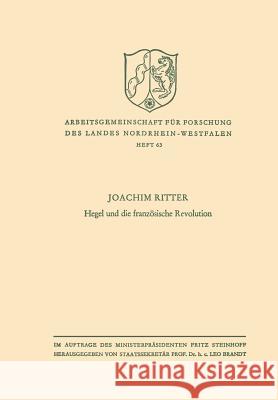 Hegel Und Die Französische Revolution Ritter, Joachim 9783663030683