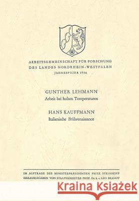 Arbeit Bei Hohen Temperaturen. Italienische Frührenaissance Lehmann, Gunther 9783663030881 Vs Verlag Fur Sozialwissenschaften