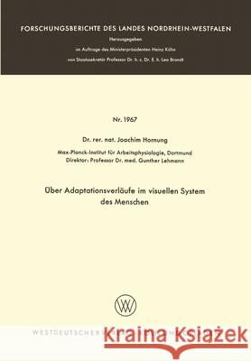 Über Adaptationsverläufe im visuellen System des Menschen Hornung, Joachim 9783663039358 Vs Verlag Fur Sozialwissenschaften