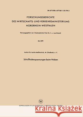 Schußfadenspannungen Beim Weben Institut Für Textile Me?technik M- Gladb 9783663041221 Vs Verlag Fur Sozialwissenschaften